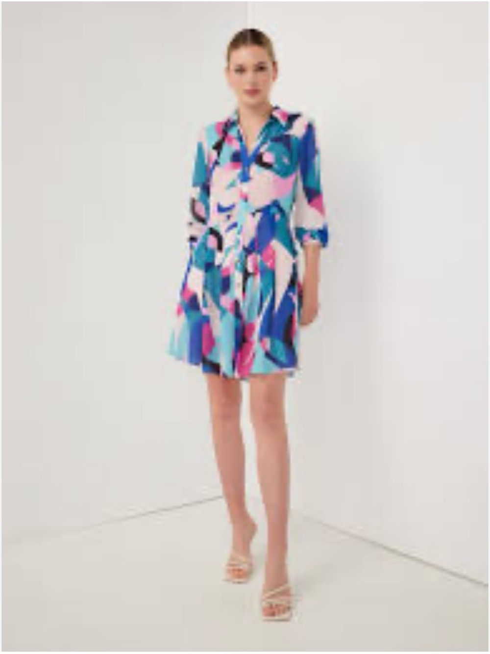 Portmans Multicolor Abstract Blue Pink Shirt Dress